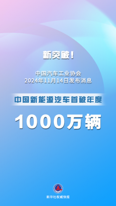 中国新能源汽车首破年度1000万辆